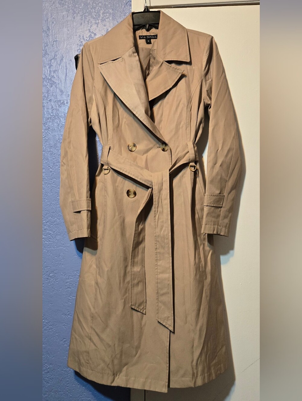 Via Spiga Beige Double-Breasted Trench Coat with Belt Size Small